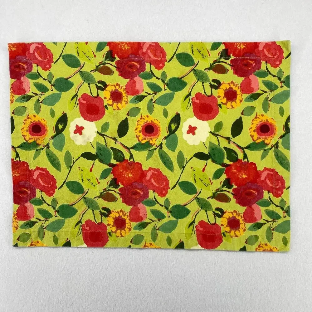 CRATE & BARREL Set of 6 Louise Placemats Floral Heavy Woven Cotton Green 14